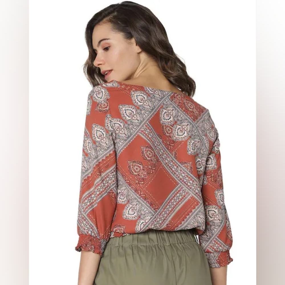 Natural Reflections Boho Burnt Orange Paisley Rayon Top L